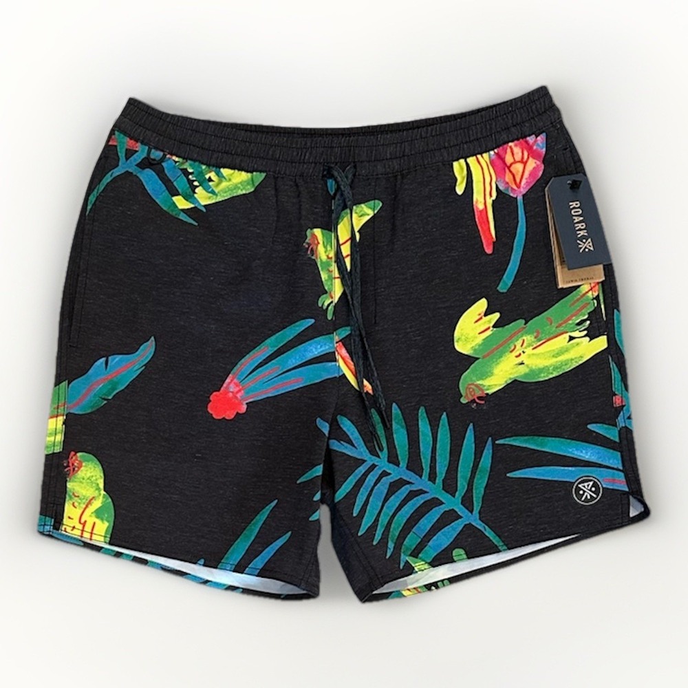 Roark Men's Shorey Macaw 6" Boardshort, Black, Medium, New